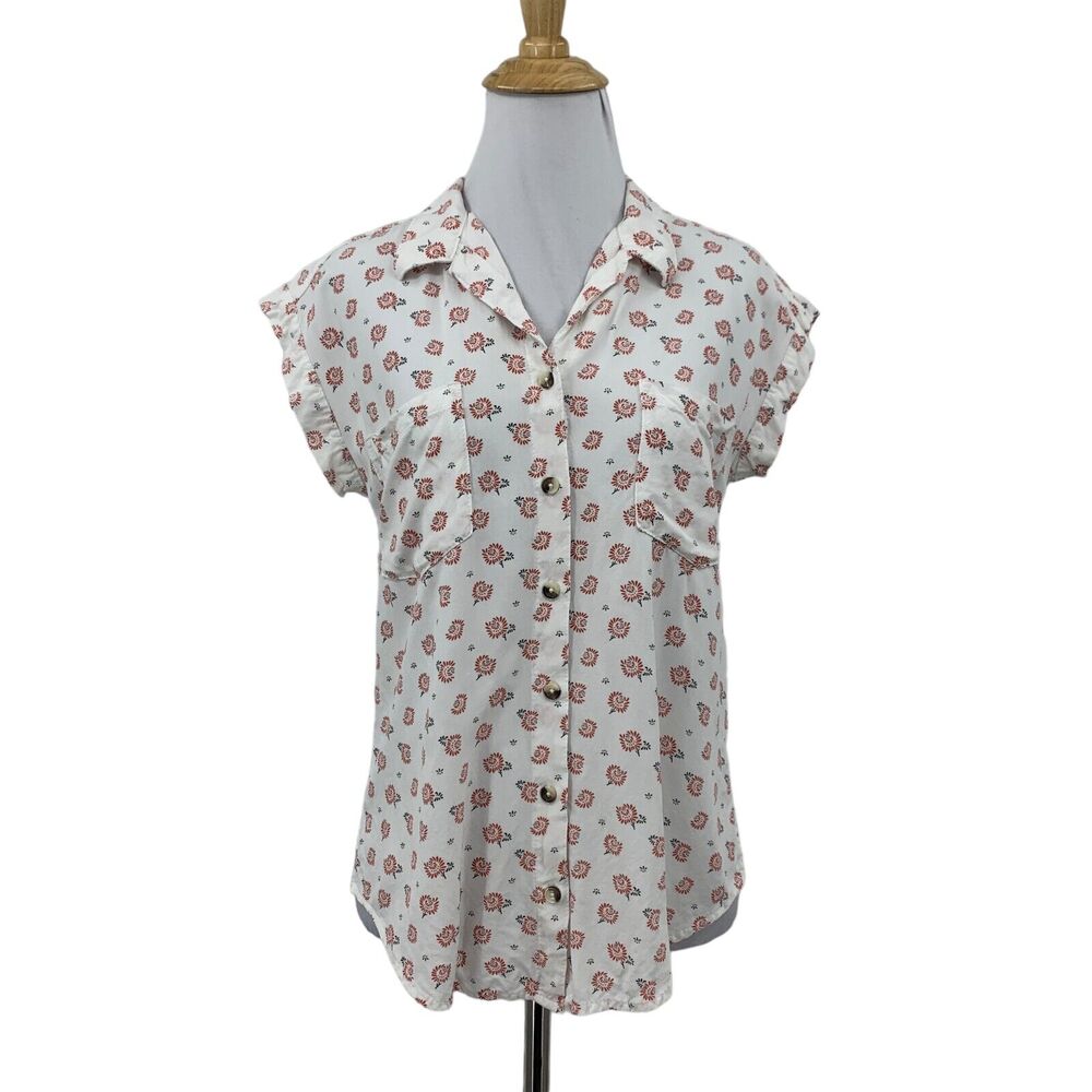 Jachs Girlfriend New York Blouse Womens XS Extra Small White Floral Button Front